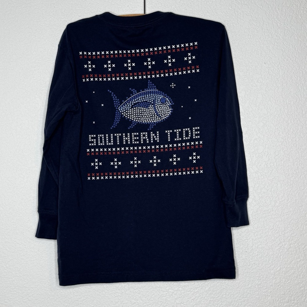 Southern Tide Boys Fair Isle SkipJack Long Sleeve Tee Size Small Blue Christmas